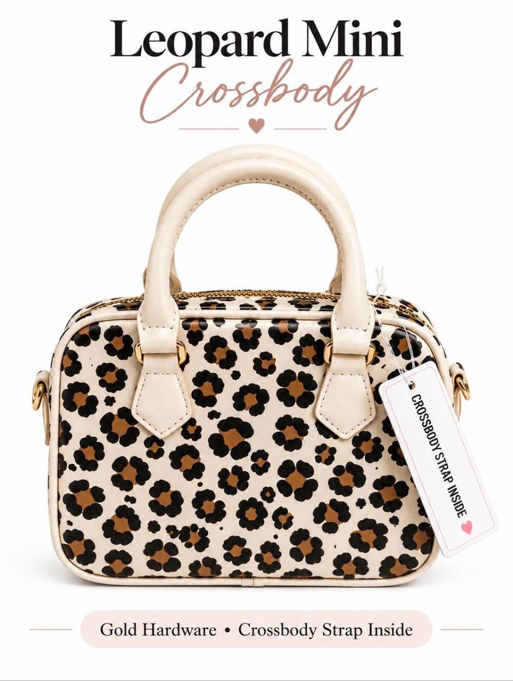 NWT Blush Crush Leopard Mini Crossbody Bowler Bag Gold Hardware